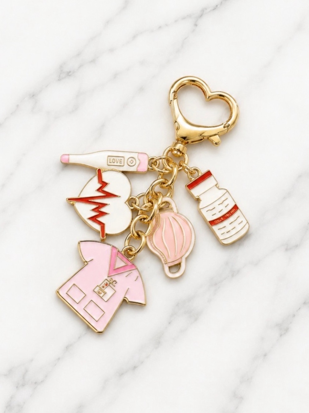 Bag Charm/Keyring-Pink Nurse/Medical Themed Charms-Gold Hardware